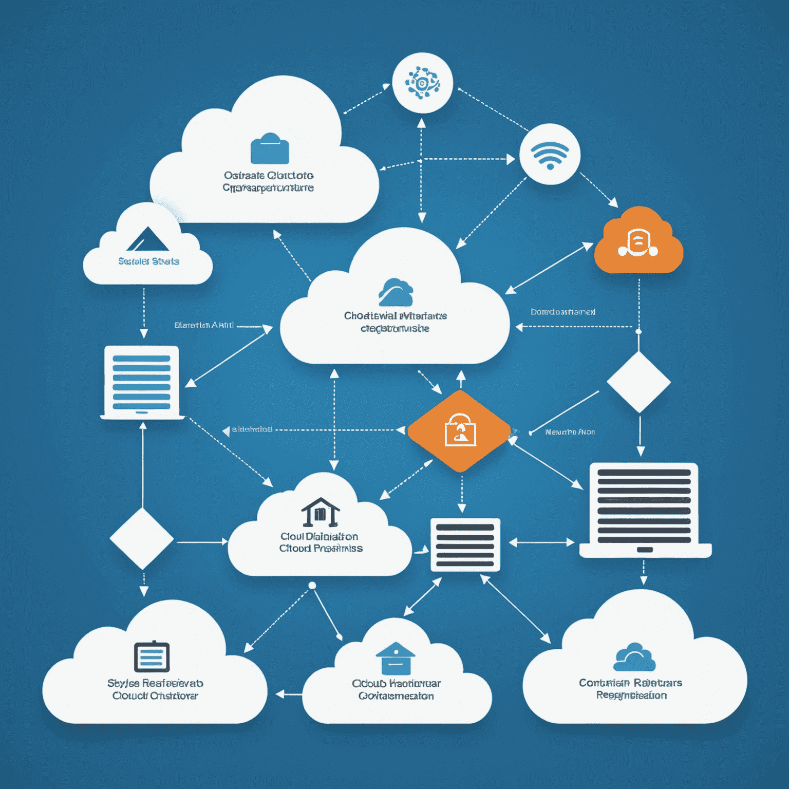 Illustration of a seamless cloud migration process, showing data and applications moving from on-premises servers to cloud infrastructure. The image depicts a smooth transition with arrows pointing from physical hardware to cloud symbols, emphasizing the efficiency and reliability of our cloud migration services.